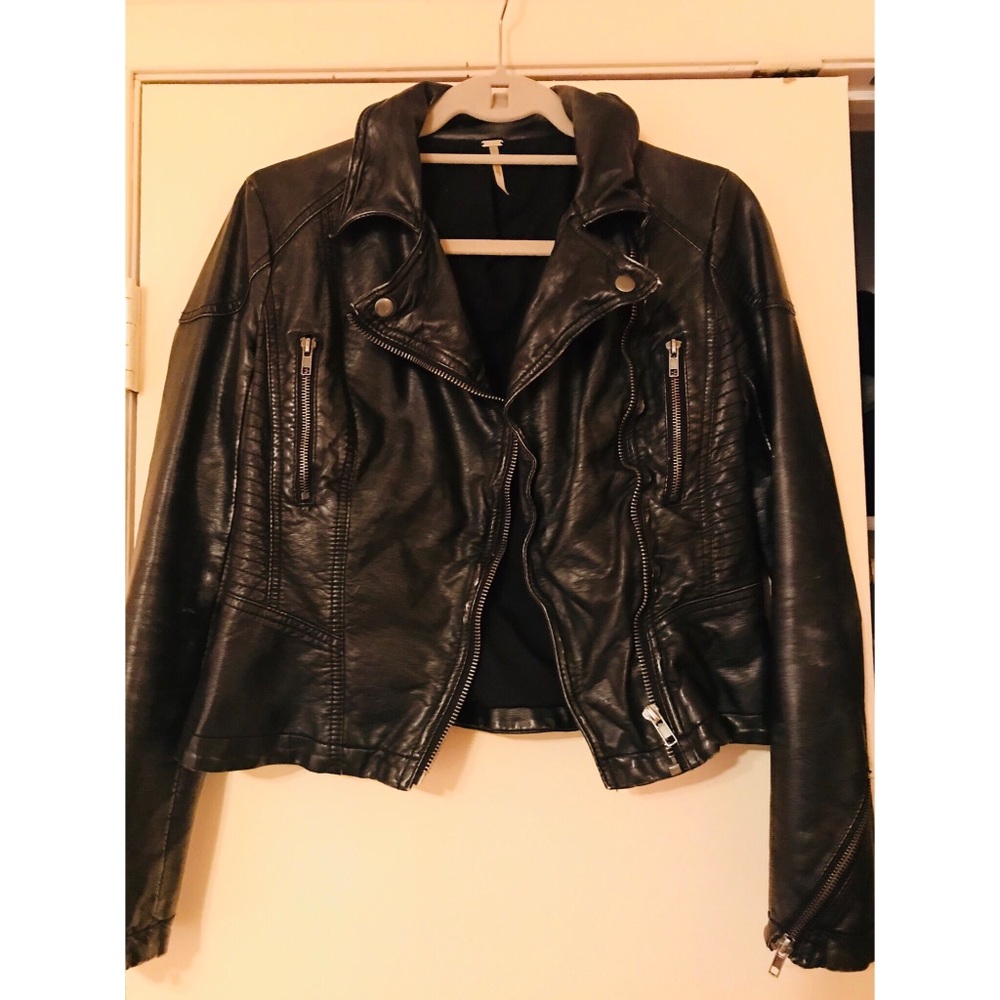 Free People black leather motto jacket